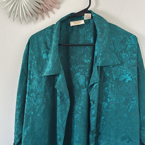 Vintage Victoria’s Secret Teal Button Down Night Shirt - M/L - Picture 2 of 8